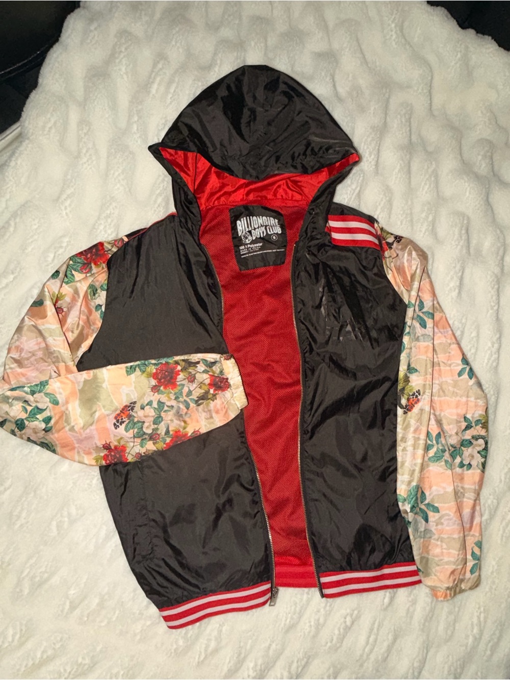 Billionaire Boys Club Mens Floral Sleeve Hooded Jacket - Black & Floral